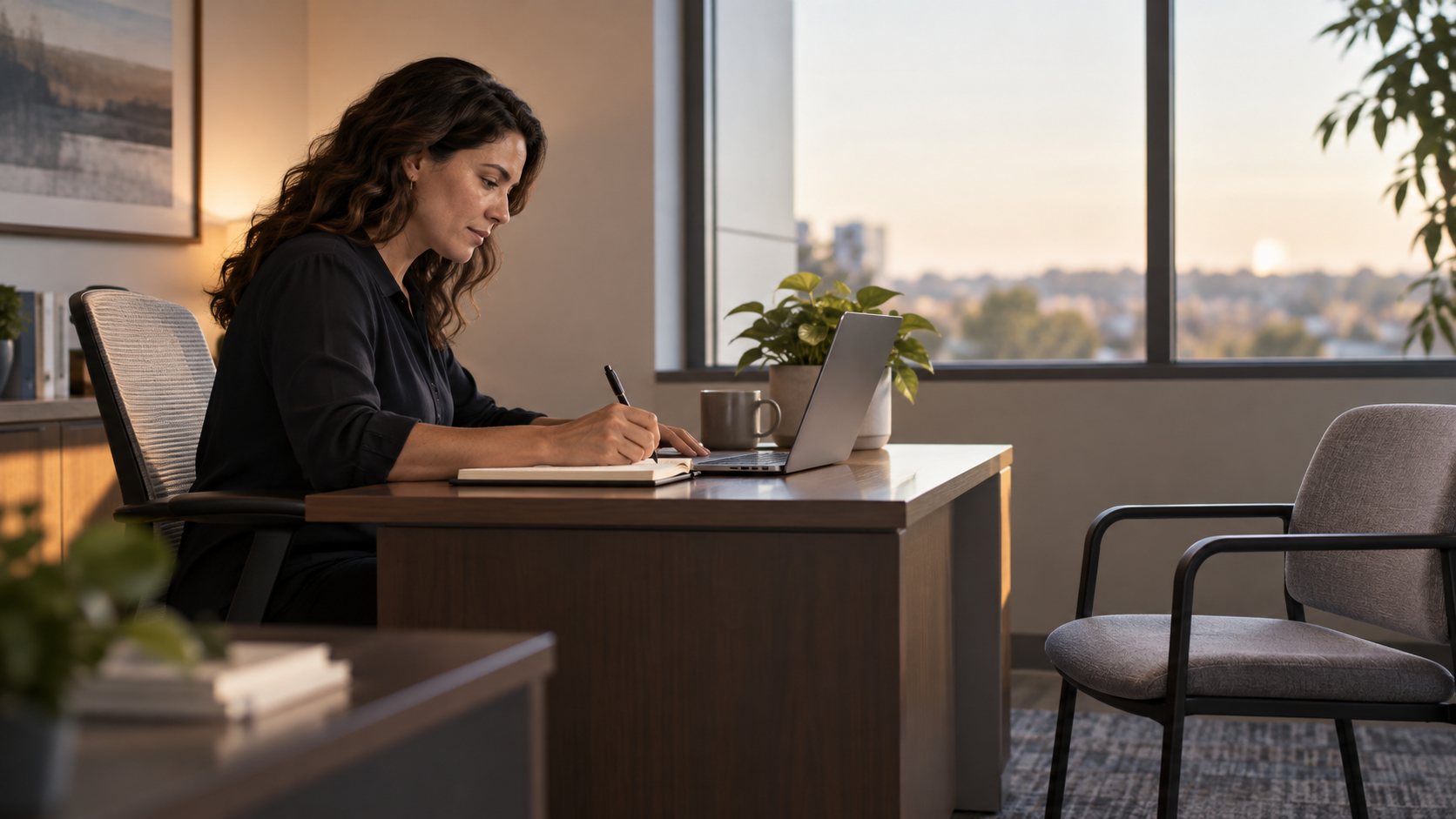 Professional preparing a client follow-up